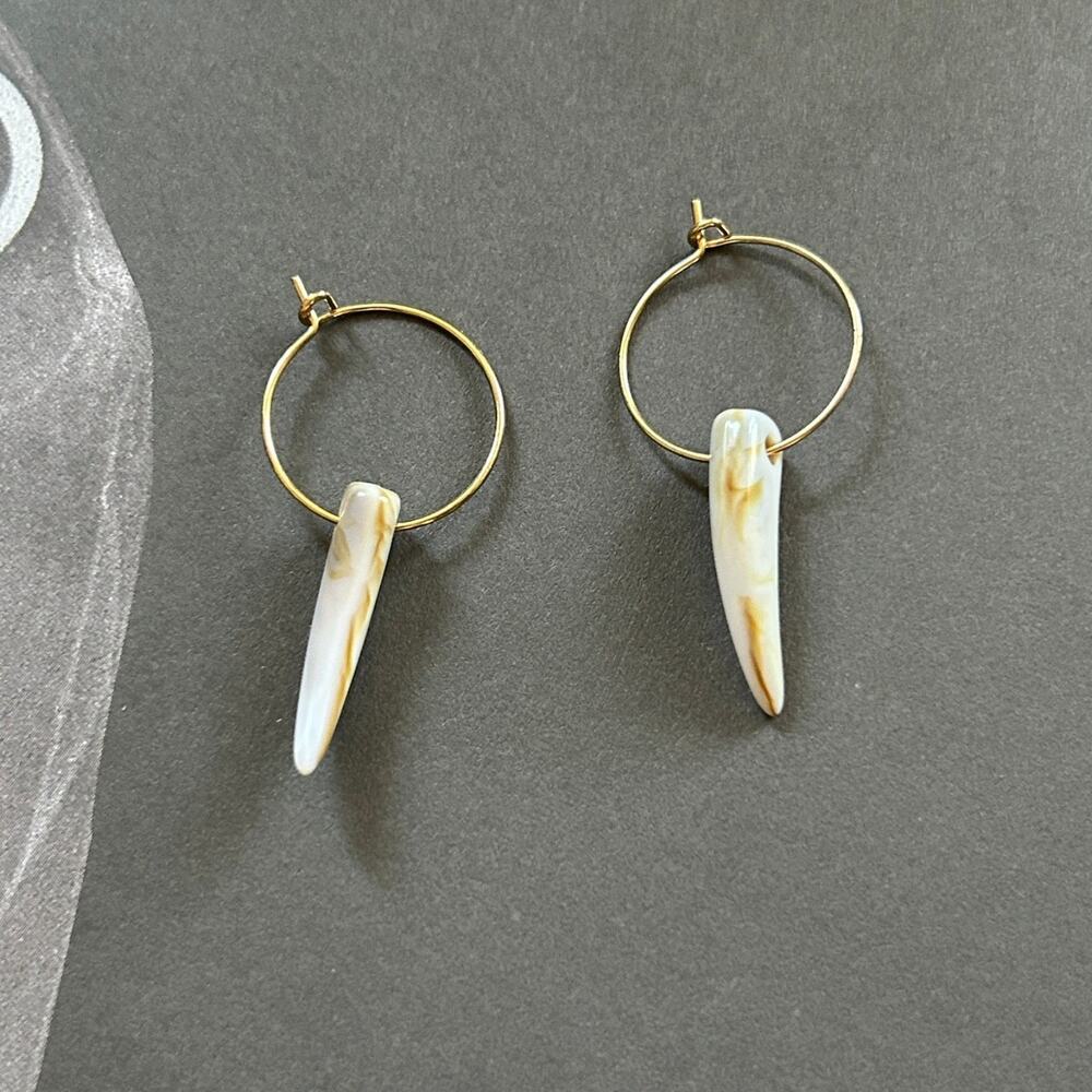 Handcrafted Fang Hoop Earrings Gold Tone Nickel Free